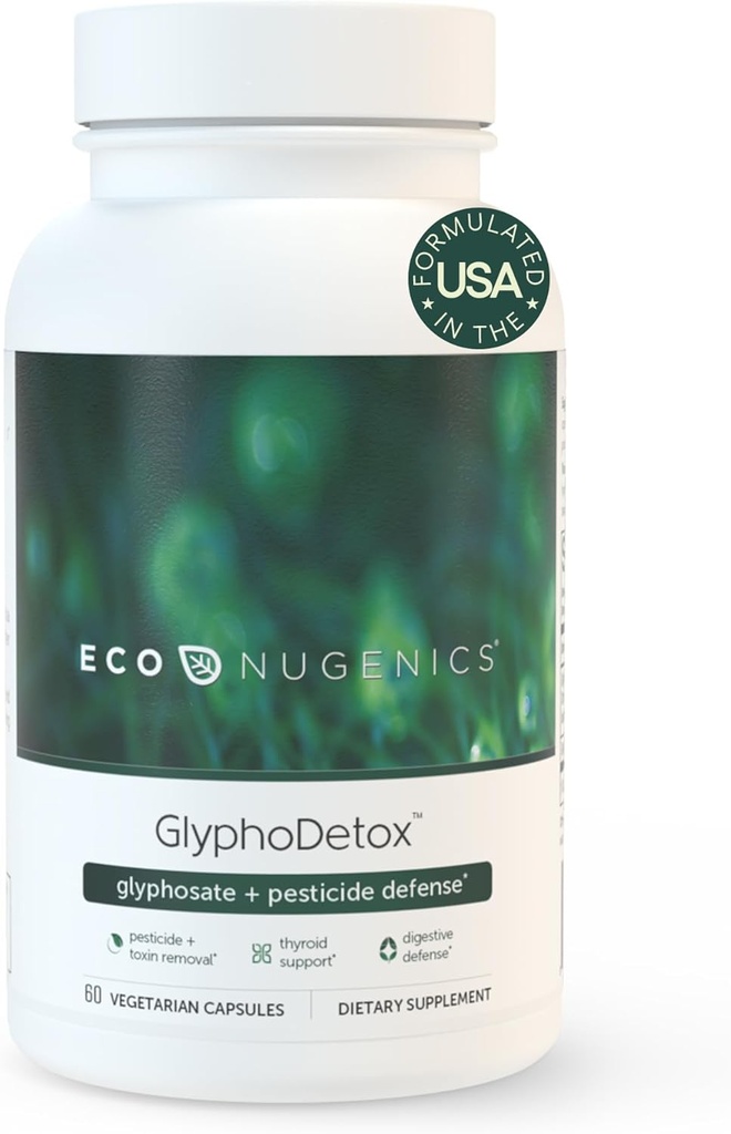 Supplément GlyphoDétox d'EcoNutgenics – Enlever en toute sécurité les pesticides à base de glyphosate et les toxines agricoles – Formule Detox w/Kelp, Citrus Pectin, Algimate, Glycine – pour les hommes et les femmes – 60 capsules