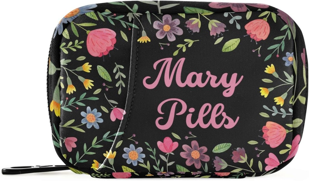 Custom Pill Box 7 Day Pill Case Bag Floral Flowers Nom personnalisé Travel Pill Organizer Bag with Zipper Portable Weekly Case Compact Size for Vitamine Supplement Holder