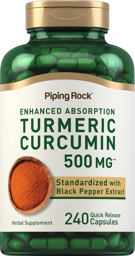 Supplément curcumine curcumine curcuma de roche à pipe 500 mg , 240 capsules , avec poivre noir Extrait complexe normalisé , sans OGM , sans gluten