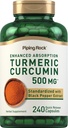 Supplément curcumine curcumine curcuma de roche à pipe 500 mg , 240 capsules , avec poivre noir Extrait complexe normalisé , sans OGM , sans gluten