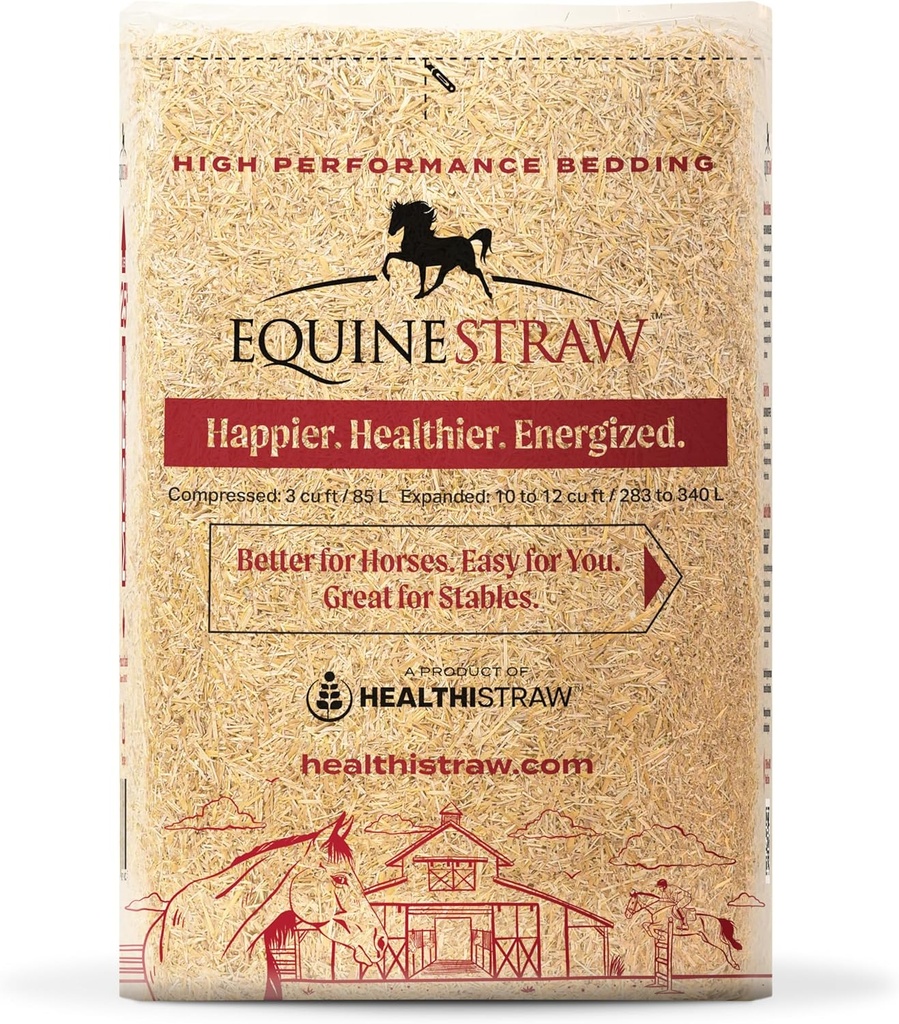 EquineStraw, 3 cu ft (25 lb) Élargit à 10 + cu ft – Lit de paille de blé pour chevaux, fauchage et remorques – sans poussière, sans allergène, absorbant, sans peau sensible – source durable