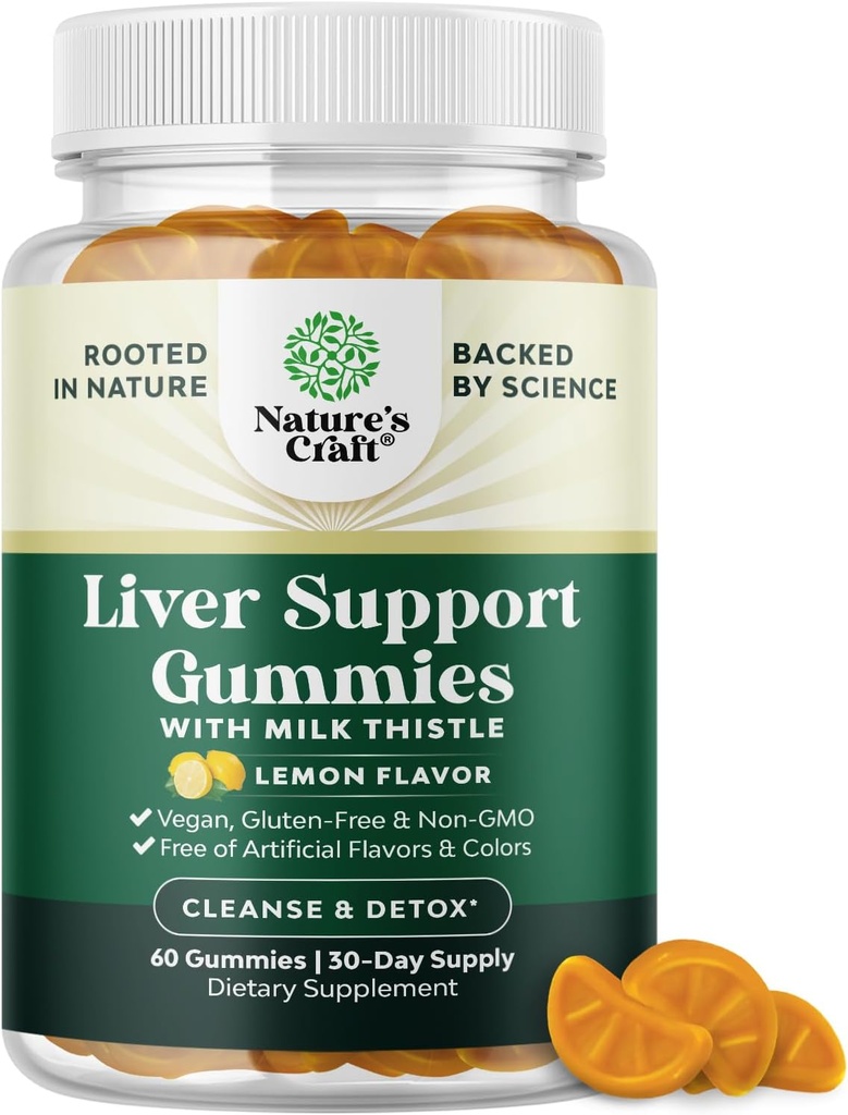 Nettoyer le foie à base de plantes Detox Gummies Foie Soutien Thistle Lait Gummies avec extrait d'artichaut Curcumine curcumine et L-Carnitine - Vegan et non-OGM - Citron doux (30 portions)