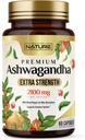 Construit par nature Ashwagandha 2100mg Extra Strength Stress Relief & Mood Support avec extrait de poivre noir pour absorption maximale - Non-OGM, végétalien, sans gluten - 60 capsules