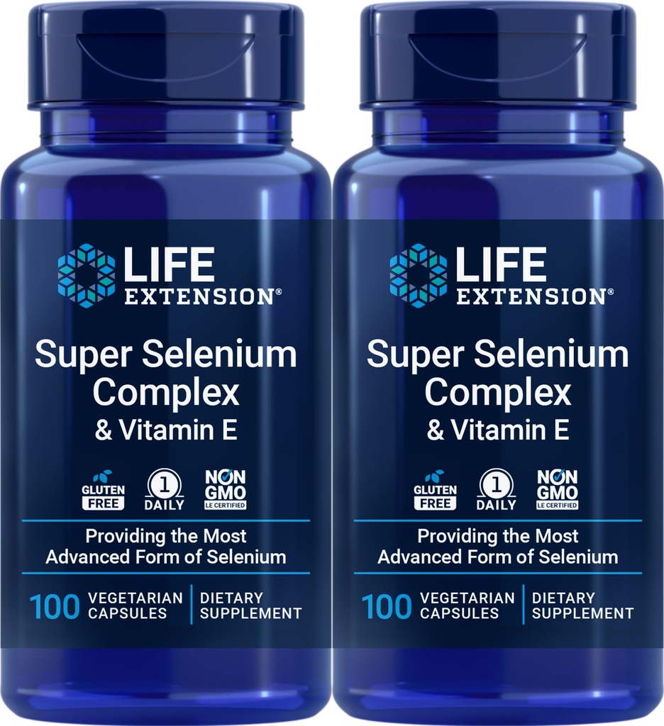 Extension de vie Super complexe de sélénium 200 mcg et vitamine E, 100 capsules de légumes (paquet de 2)