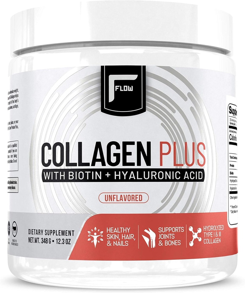 Compléments de flux Collagène Peptides Protéines Poudre Collagène Suppléments avec Acide Hyaluronique + Biotine Hydrolysé Collagène Peptides Multi Collagène Poudre Type I et III - 348 Gram (paquet de 1)