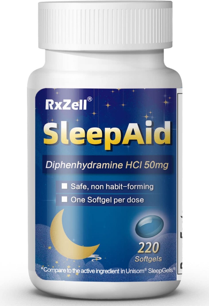 Aide au sommeil, diphenhydramine 50mg, softgels faciles à avaler, soutient un sommeil plus profond, sans habitude (220 comtes)