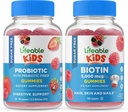 Lifeable Sugar Free Probiotic + Prebiotic Fiber Kids + Biotin Kids, Gummies Bundle - Great Tasting, Vitamin Supplement, Gluten Free, GMO Free, Chewable Gummy
