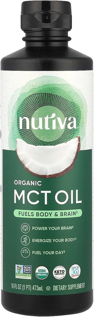 Nutiva Organic MCT Huile, Kosher, Keto Friendly, USDA certifié biologique, non-OGM, 16 Fluid Ounce (paquet de 1)
