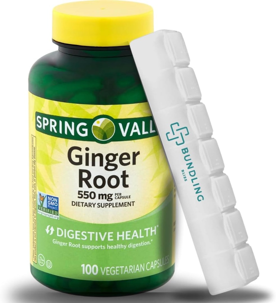 Ginger Root 550 mg, Capsules végétariennes - Supplément diététique -100 Compte - (inclut Bonus Organizer)- 1 Pack