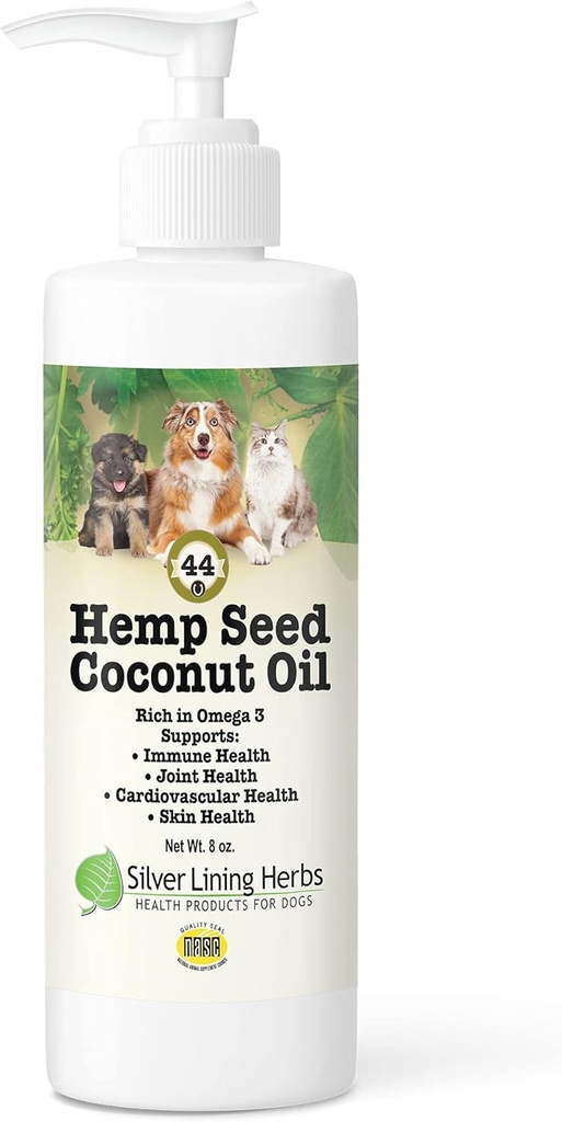 Silver Lining Herbs Coconut Oil for Dogs with Hemp Seed Oil | 8oz Bottle | Anti Itch & Hot Spot Treatment For Dogs Skin & Coat | Allergy Aid | Supports Immune System, Joints, & Digestion | Made in USA