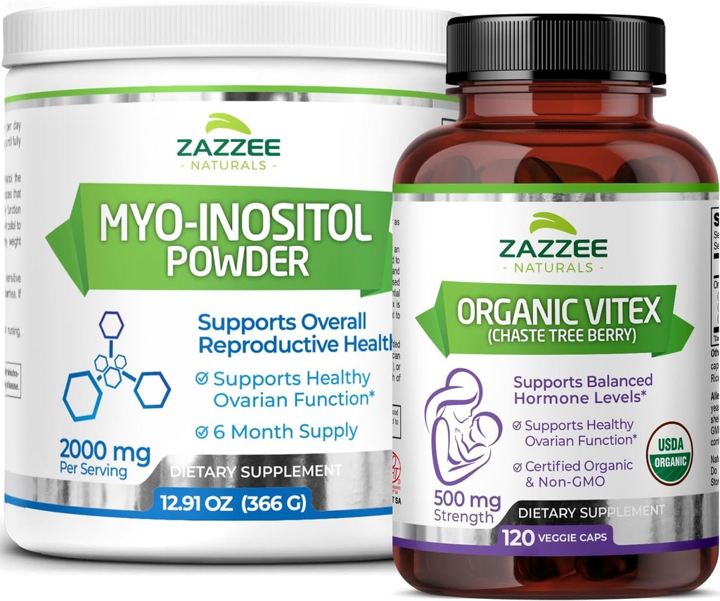 Zazzee Myo-Inositol en poudre et USDA Capsules de vitex biologique, végétalienne, tout naturel et non-OGM