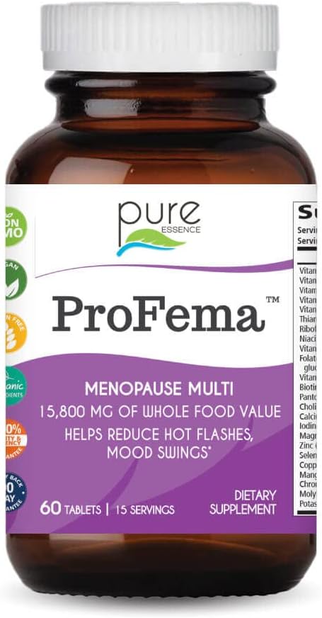 Pure Essence Labs ProFema - Multivitamine pour les femmes - Supplément naturel de soulagement de la ménopause - favorise l'équilibre hormonal, réduit les éclairs chauds, les échandises d'humeur, la sueur nocturne (60 capsules)