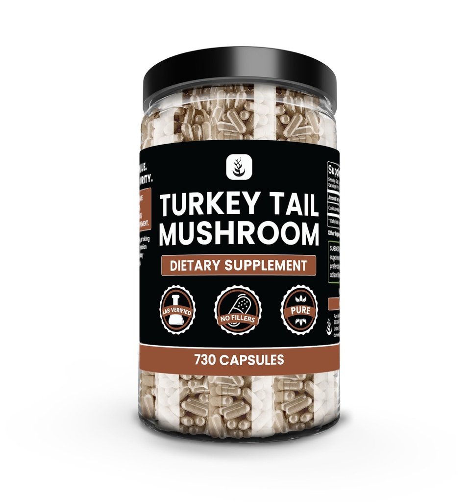 PURE ORIGINAL INGRÉDIENTS Turkey Tail Mushroom (730 Capsules) Pas de Magnésium ou de Rice Fillers, Toujours Pure, Verified Lab