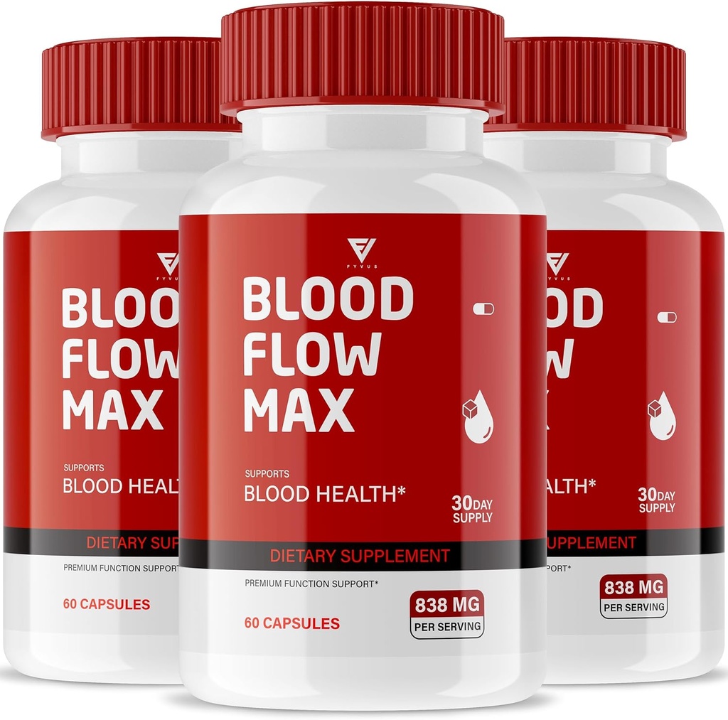 (3 Pack) Blood Flow Max Capsules, BloodFlow Max Advanced Strength Supplément de soutien pour les niveaux de débit sains, Blood Flow Maximum Overall Toutes les pilules de bien-être naturel revues (180 capsules)