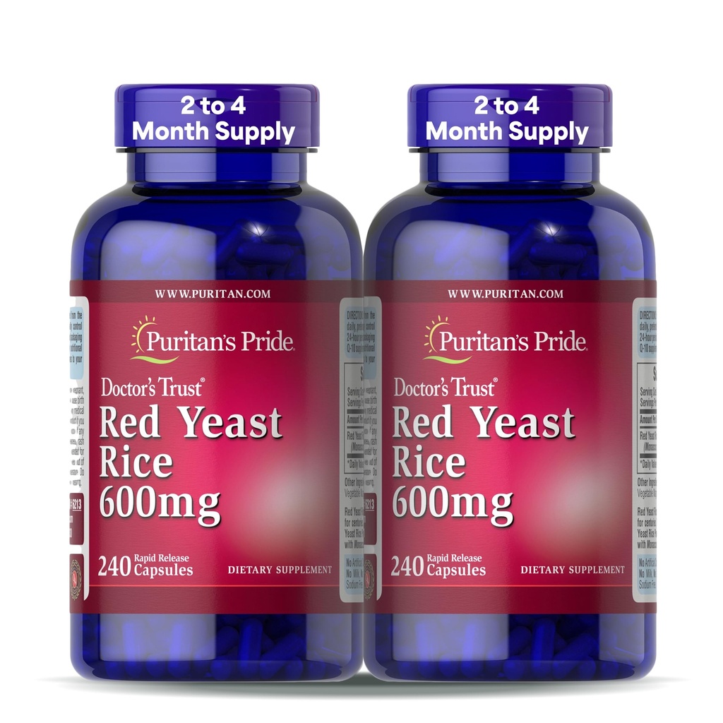 Puritan's Pride Doctors Trust® Red Yeast Rice 600mg, complément alimentaire, 240 capsules à libération rapide, 2 packs