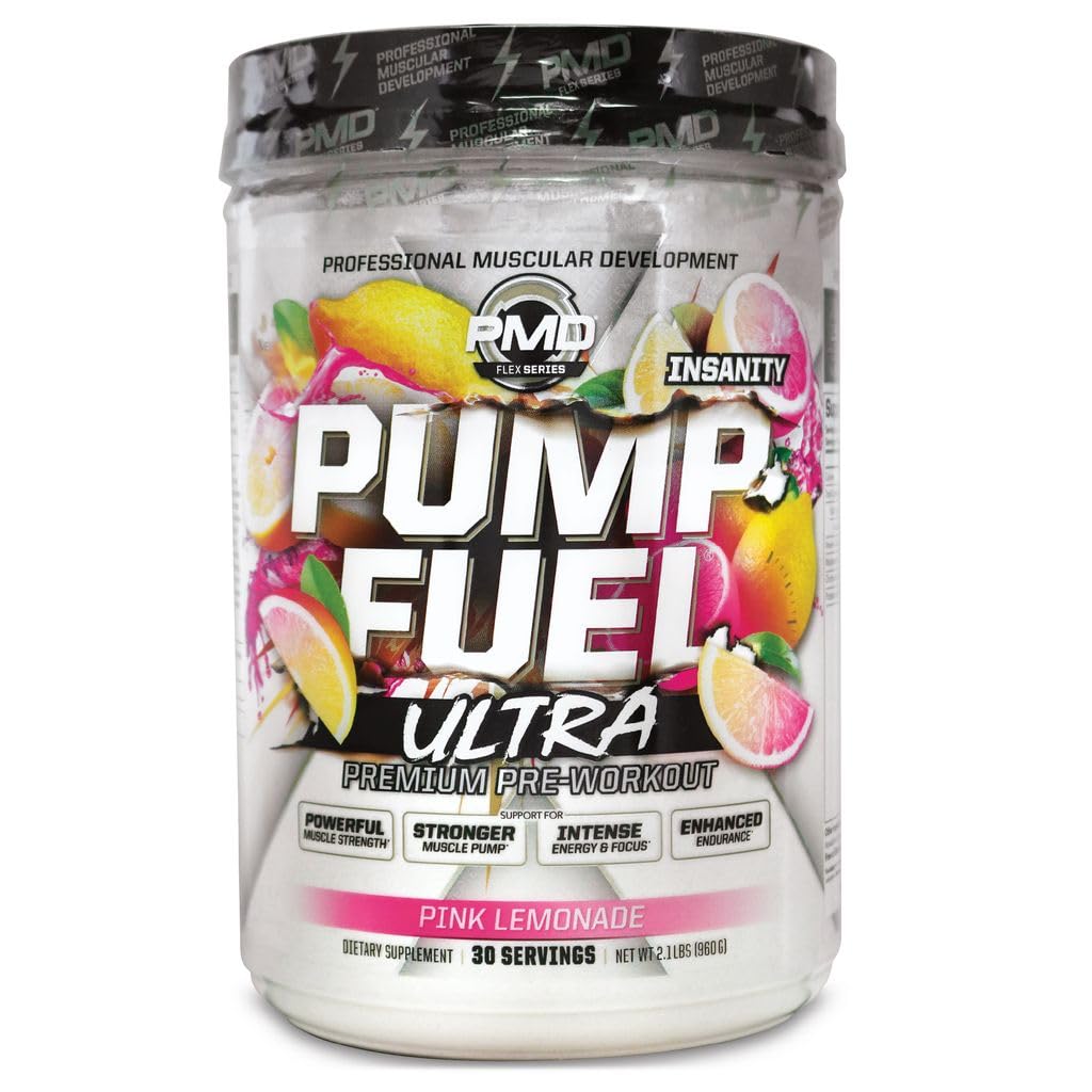 Pompe de sport PMD Carburant Ultra folie - Poudre de pré-entraînement Premium & Pompe musculaire, plus de concentration, d'endurance et de récupération, Créatine Premium, Arginine et Beta Alanine - Cimonade rose (30 portions)