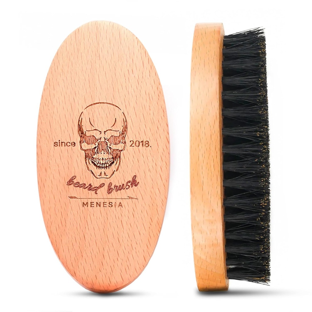 Brosse à barbe pour les hommes, Pocket Travel pour hommes en bois petite brosse à barbe douce (Crâne)