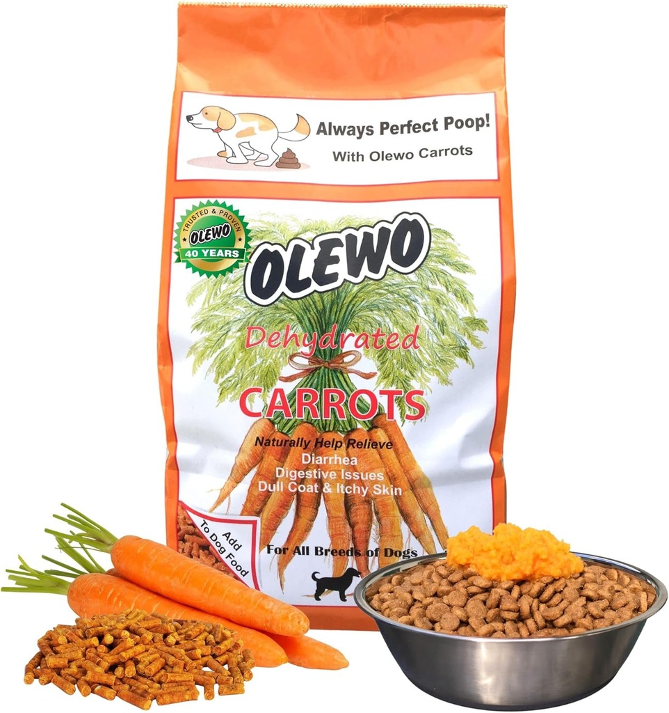 Carottes originales Olewo pour chiens – Fibre pour perfect poop, Couches de nourriture pour chiens pour les mangeurs piquants, support naturel de la peau et du manteau, multivitamine, probiotiques pour la santé digestive et gustative, 5,5 lbs