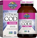 Jardin de la vie Multivitamines pour les femmes, Code de la vitamine Multi - Alimentation entière Femmes Multivitamines, Fer, Folate non acide folique, Vitamine A et probiotiques pour les femmes Énergie, 240 Capsules végétariennes