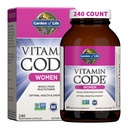 Jardin de la vie Multivitamines pour les femmes, Code de la vitamine Multi - Alimentation entière Femmes Multivitamines, Fer, Folate non acide folique, Vitamine A et probiotiques pour les femmes Énergie, 240 Capsules végétariennes