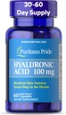 Puritans Pride Hyaluronique Acid 100mg, complément alimentaire pour l'hydratation de la peau, 60 capsules à libération rapide