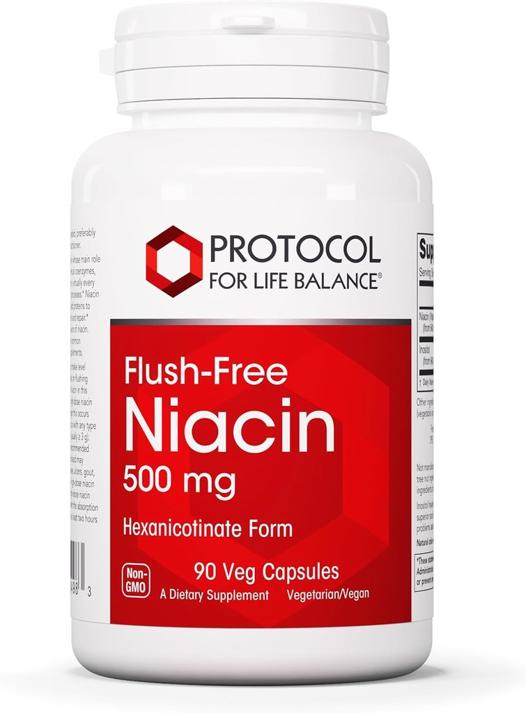 Protocole Niacine 500mg - Inositol Hexanicotinate - Non Flush Niacine - Vitamine B3 - Soutien de l'énergie et du métabolisme* - Vegan & Kosher - 90 gélules