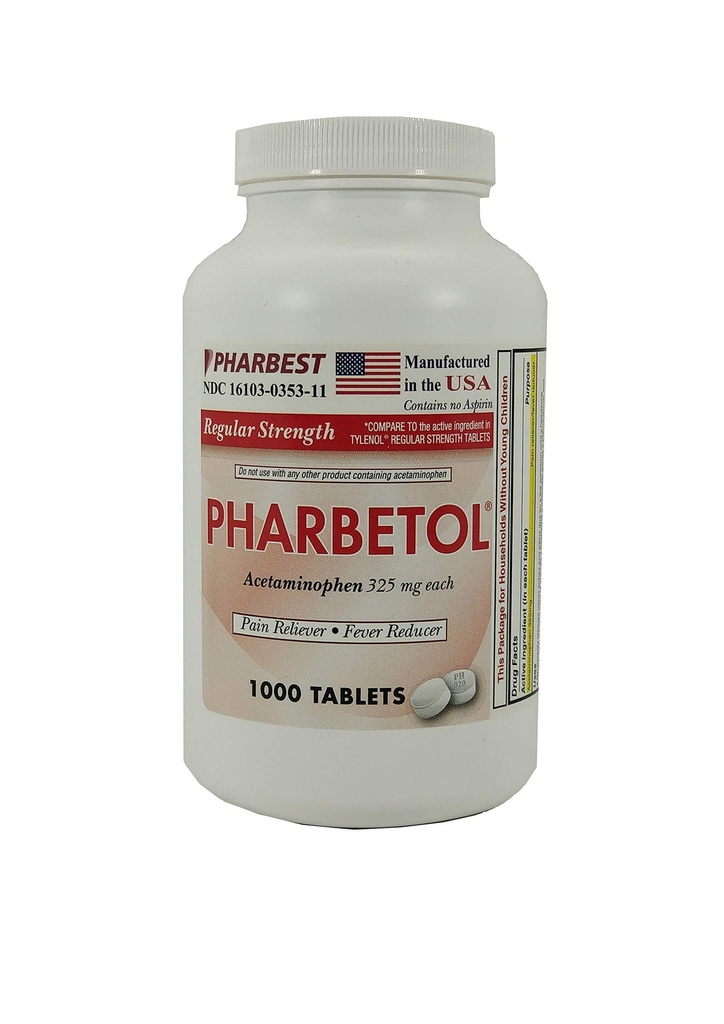 Pharbest Acétaminophène 325 mg 1000 Comprimés de comptage
