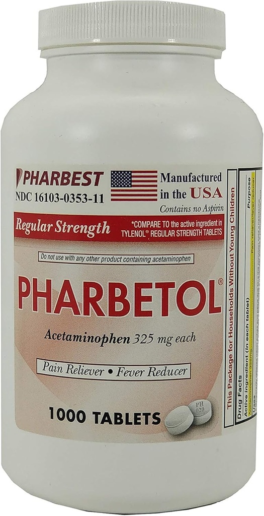 Pharbest Acétaminophène 325 mg 1000 Comprimés de comptage