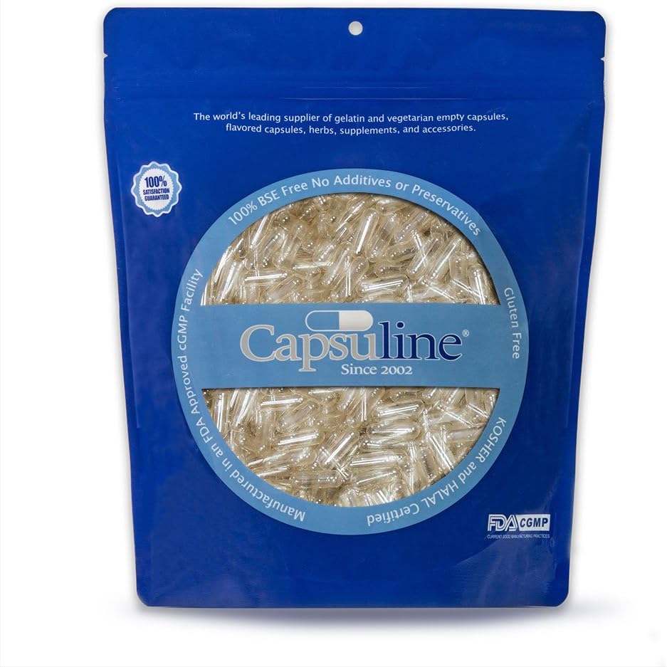 Capsuline Size 2 Empty Vegan Capsules, Clear - 1000 Count| Vegetarian, Kosher, Non-GMO & Halal Certified |DIY Vegetable Capsule Filling