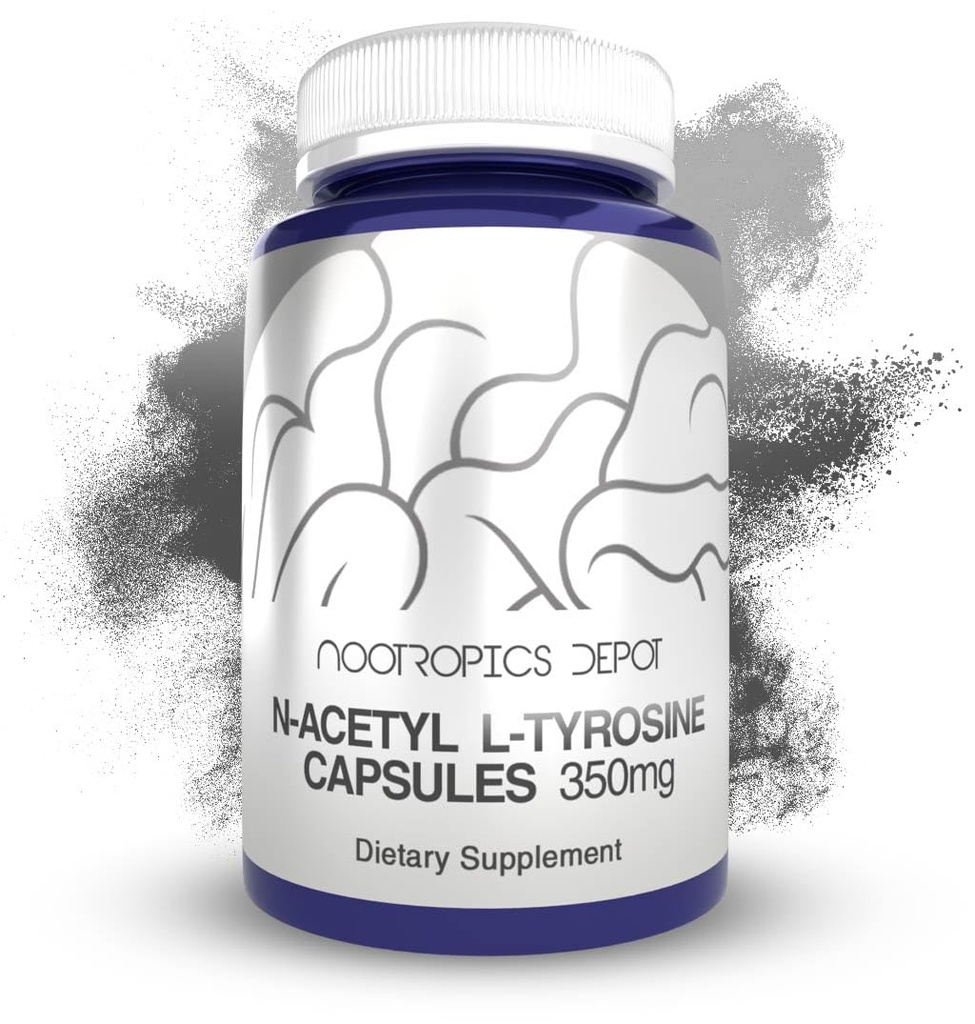 Nootropics Depot N-acétyl L-Tyrosine Capsules $ 350mg $ 120 Compte $ NALT $ Supplément à l'acide amino $ Supplément naturel $ Soutient la mémoire, l'apprentissage, la concentration, les niveaux de stress en santé