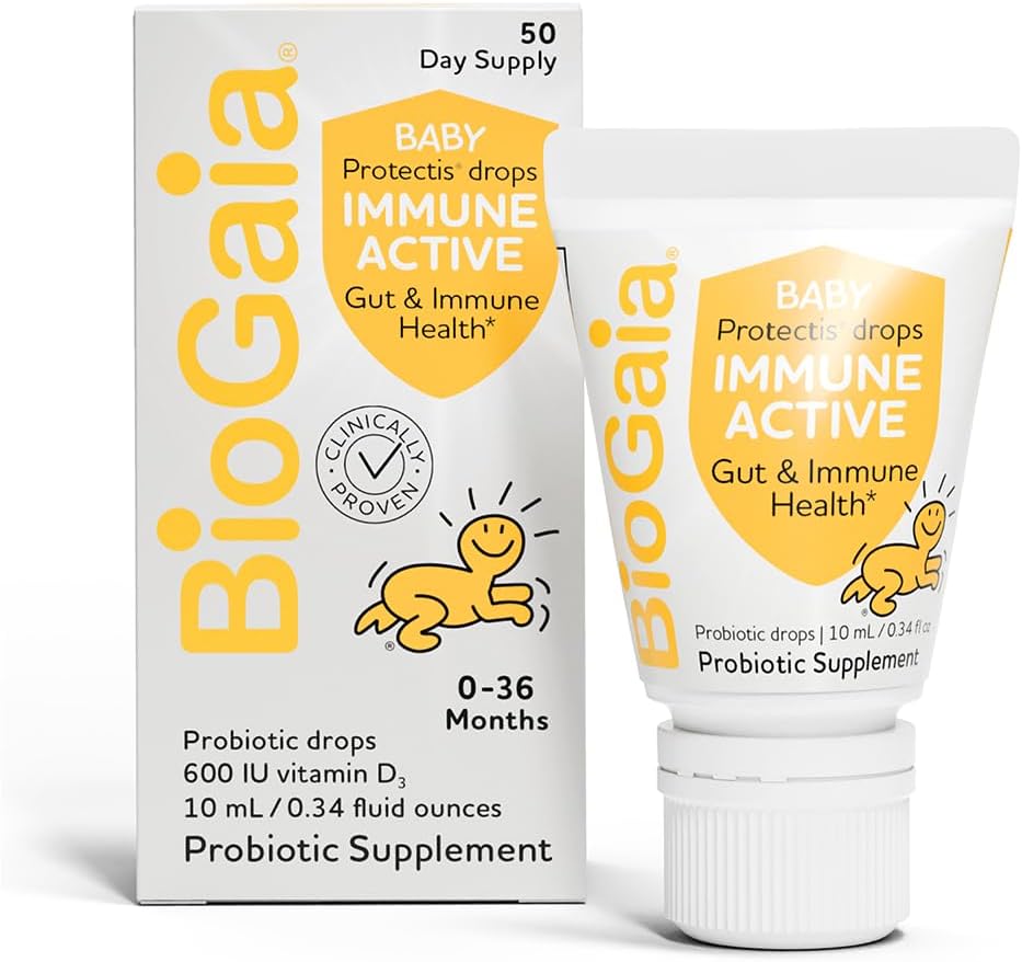 BioGaia Immune Bébé actif Probiotique gouttes + Vitamine D. Pour les bébés et les tout-petits 0-36 mois Soutient la santé digestive et immunitaire