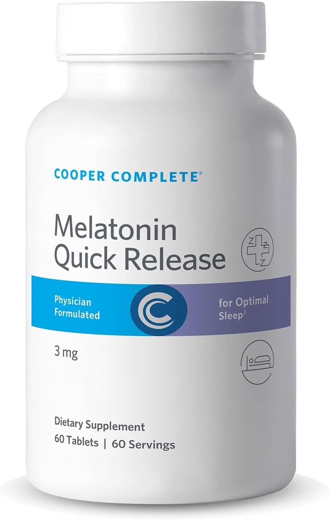Cooper Complete - Melatonine à libération rapide - 3 mg Comprimé à dissolution rapide, Supplément de soutien du sommeil - 60 comprimés par bouteille. Boîte de 2