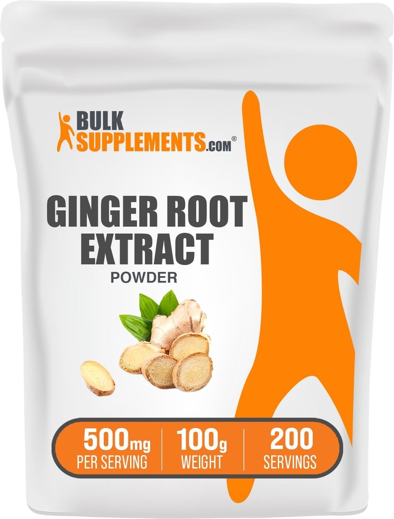 BulkSupplements.com Poudre d'extrait de racine de gingembre - supplément de gingembre, poudre de racine de gingembre - supplément à base de plantes, sans gluten, 500mg par portion, 100g (3.5 oz) (paquet de 1)