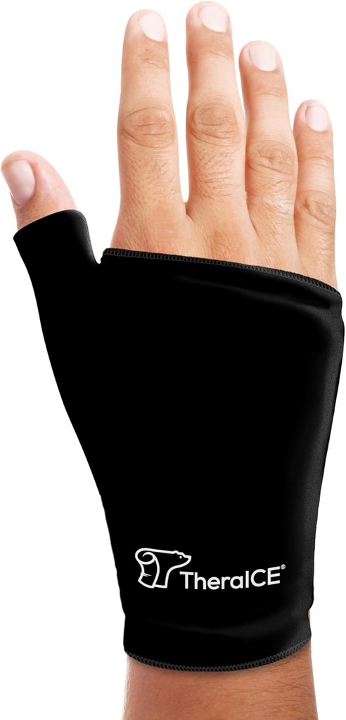 TheraICE Wrist Ice Pack Wrap Thumb Brace pour chaque main pour la thérapie chaude et froide - Gants de gel doux réutilisables pour blessures, tunnel carpien, arthrite, tenosynovite de Quervain - convient à la plupart des hommes - L/XL