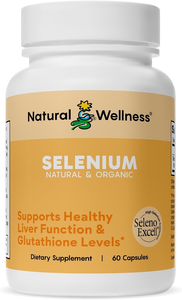 Natural Wellness Sélénium biologique 200 mcg – Supplément SelenoExcellent Sélénium pour le soutien antioxydant, la fonction thyroïde, le métabolisme et la santé immunitaire – 60 capsules, 60 jours d'approvisionnement