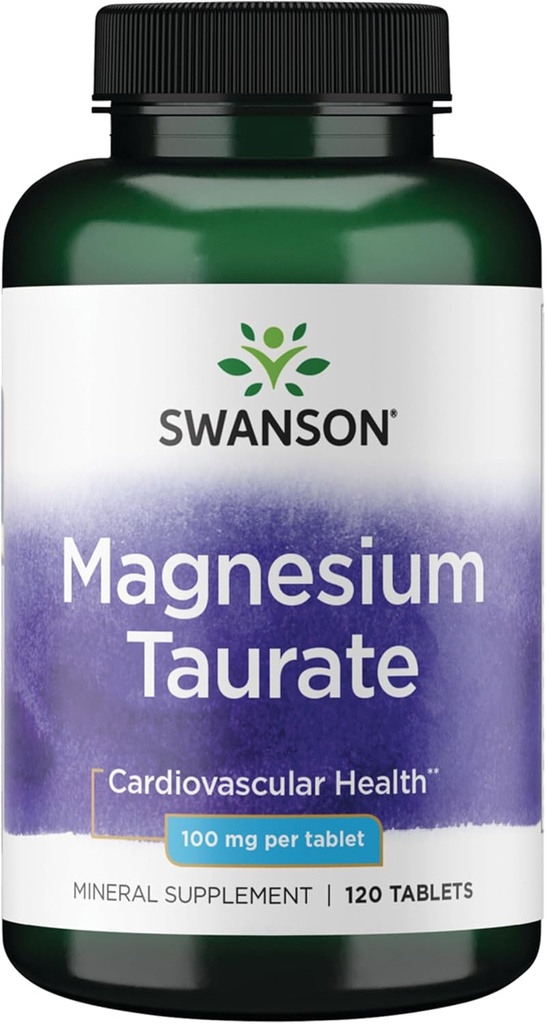 Taurate de magnésium de Swanson - Supplément minéral - Formule naturelle de magnésium et de taurine (120 comprimés, 100mg chacun)