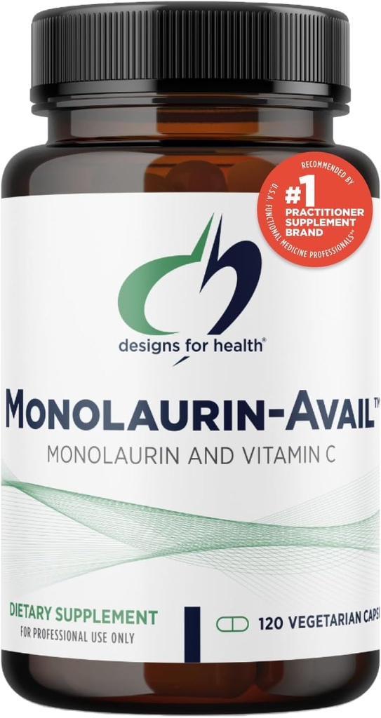 Designs for Health Monolaurin-Avail - 1000mg Monolaurate de glycérol + Vitamine C avec la lécithine de tournesol pour améliorer l'absorption de monolaurine - Supplément de support sans immunone sans OGM + sans gluten (120 capsules)
