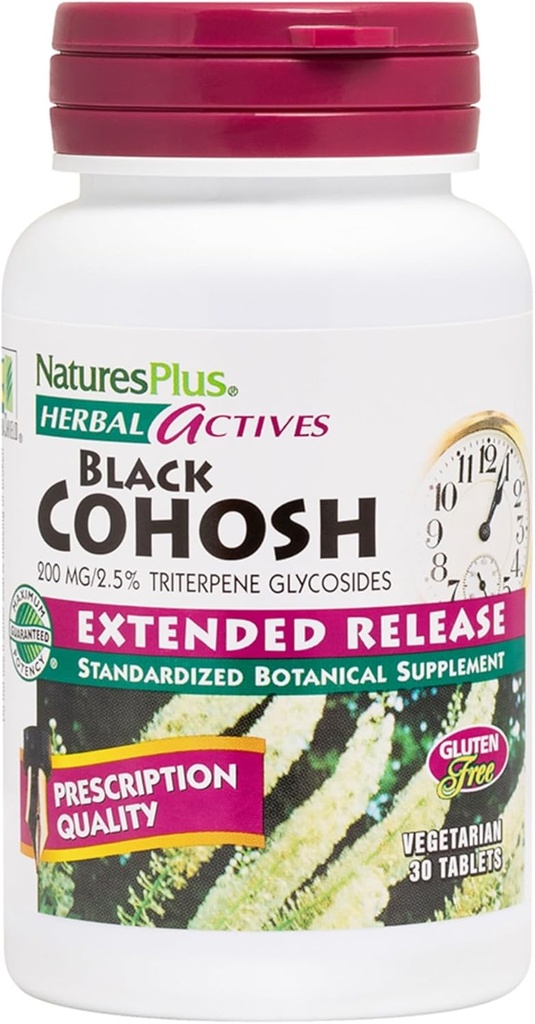 NaturesPlus Herbal Actives Black Cohosh - 30 comprimés - Soutien nutritionnel pour bien-être pendant la ménopause - Végétarien, sans gluten - 30 portions