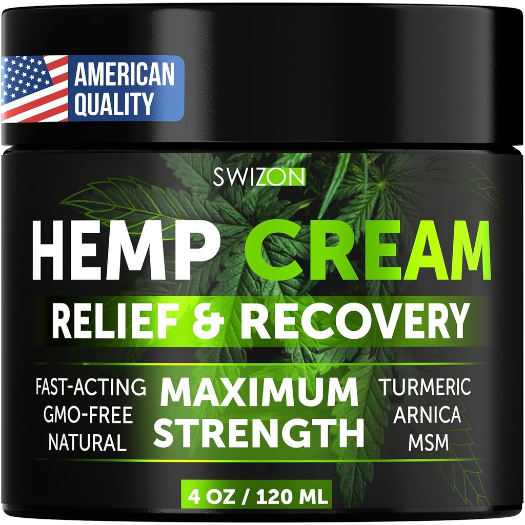 Crème de chanvre naturel pour les muscles, les articulations, le cou, le dos, les elbows - Huile de chanvre Crème de relaxant musculaire pour soulager le malaise - Gel extrait d'huile de chanvre avec Arnica, Msm, Turmeric, Menthol Rub - 4 oz