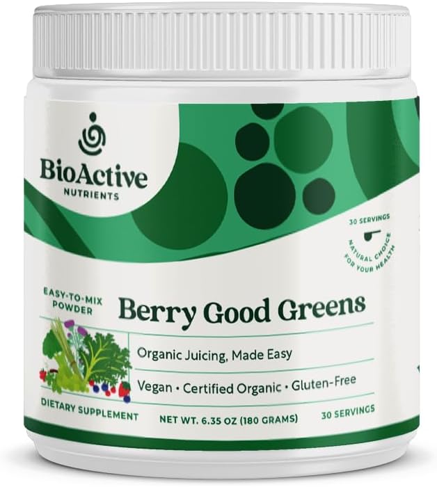 BIOACTIVE NUTRIENTS: Berry Good Greens - Superfood Powder - 30 Servings - 100% USDA Organic Non-GMO Vegan Supplement, Helps Boost Energy, Detox, Healthy Metabolism, Whole Food Nutrition