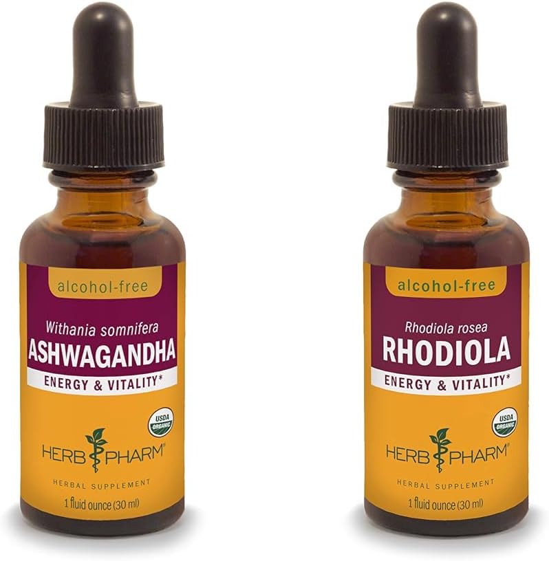 Herb Pharm Ashwagandha & Rhodiola Extraits pour l'énergie, la vitalité, l'endurance et l'endurance, 1 Oz Chaque