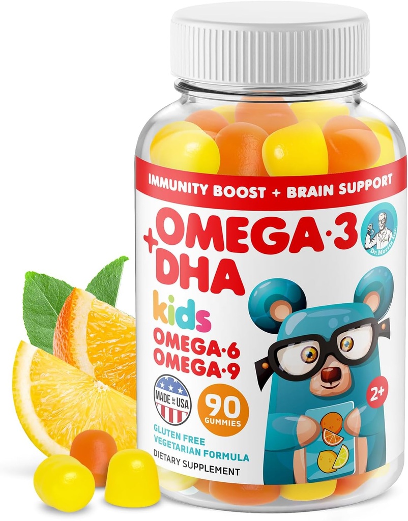 DR. MORITZ Omega végétalien 3 Gummies pour les enfants et les tout-petits (90 comtes), Omega 3 Gummies pour la santé du cerveau et du coeur, sans huile de poisson et sans gluten