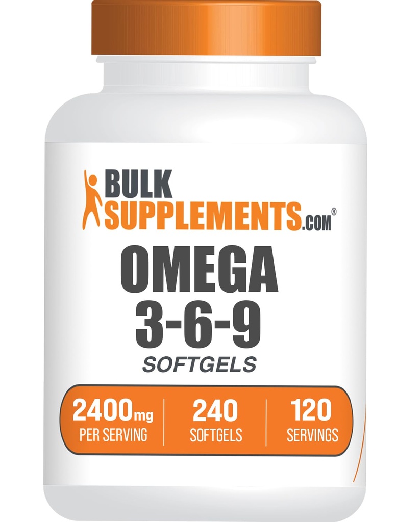 BulkSupplements.com Omega 3-6-9 Softgels - Supplément triple Omega, du lin, de l'huile de Primrose du soir et de poisson- 2 Softgels par portion, 240 Compte (paquet de 1)
