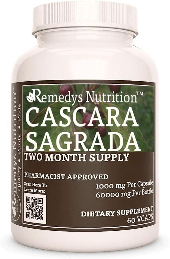 La nutrition de Remedy Cascara Sagrada $ 1 000 mg, 60 Capsules de végétalien supplément alimentaire à base de plantes $ 2 mois d'approvisionnement
