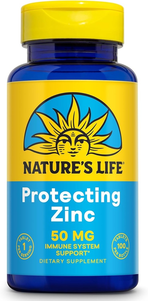 NATURE'S LIFE Protéger le zinc 50mg avec 2,5mg de cuivre - supplément de zinc chélaté pour le soutien immunitaire, la santé osseuse, la fonction musculaire et le soutien de la santé cardiaque, garantie de 60 jours, 100 portions, 100 comprimés