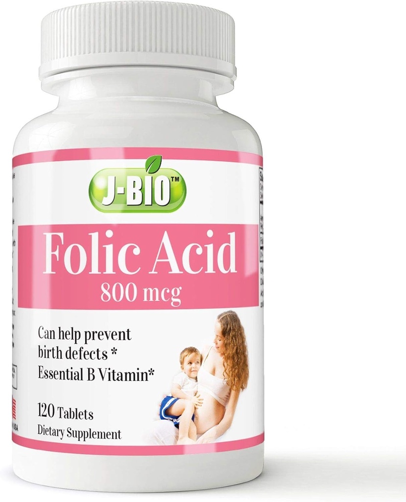 J-Bio Folic Acid 800mcg (120 comprimés) Régime de santé quotidien et soins prénatals pour les femmes