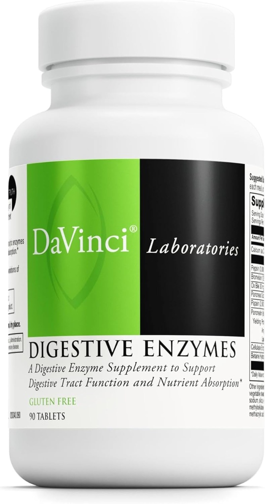 DAVINCI Labs All-Zyme - Supplément alimentaire pour soutenir la fonction du tube digestif et l'absorption des nutriments - avec le calcium, la pepsin, le bromelain, la papaine, la pancréatine et plus - Sans gluten - 90 comprimés