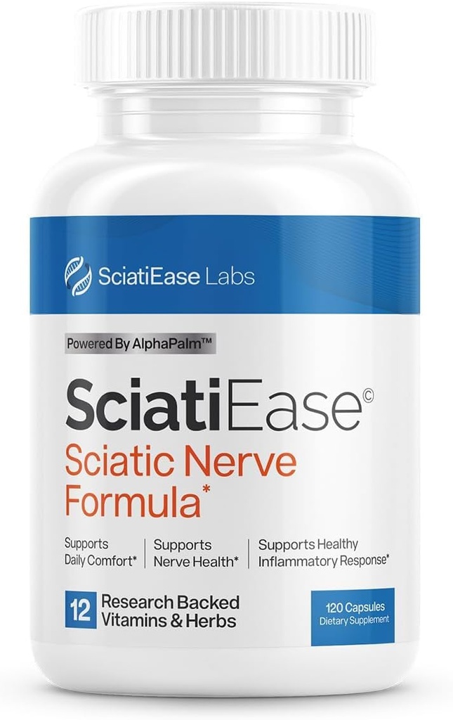 SciatiEase Sciatic Nerve Health Support Supplement - Nerve Support Formula with AlphaPalm, Pea, Vitamin B Complex, Alpha Lipoic Acid 300mg - 120 Capsules