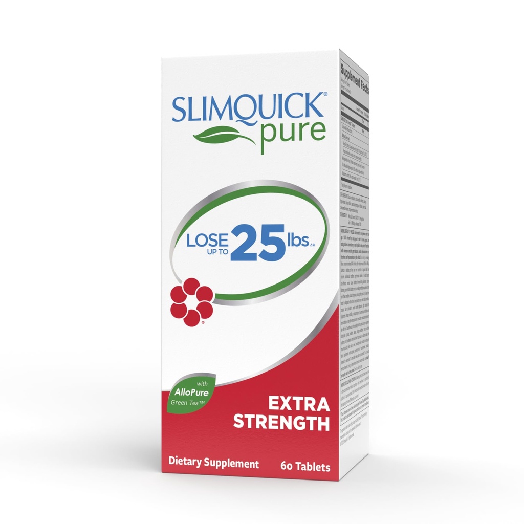 Pilule extra-forte Slimquick Pure 3x pour les femmes, aide à atteindre des objectifs de poids, aide le métabolisme, perd de l'eau excédentaire, garde plein pour plus longtemps avec extrait de thé vert, caste arbre, caféine, huile MCT - 60 Compte
