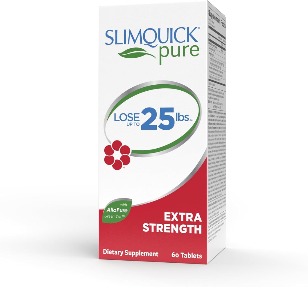 Pilule extra-forte Slimquick Pure 3x pour les femmes, aide à atteindre des objectifs de poids, aide le métabolisme, perd de l'eau excédentaire, garde plein pour plus longtemps avec extrait de thé vert, caste arbre, caféine, huile MCT - 60 Compte